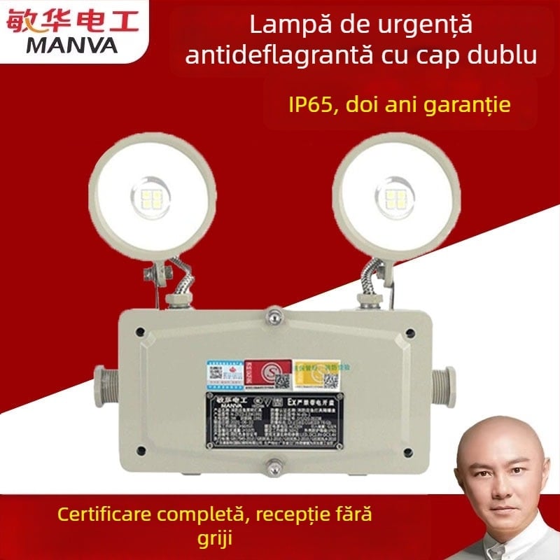 Minhua lumină de urgență anti-explozie, impermeabilă, cu două capete, indicator de ieșire în siguranță