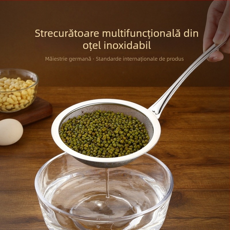 Lingură-strecurătoare din oțel inoxidabil, cu plasă fină, pentru filtrarea uleiului, a spumei și a sedimentelor; ustensilă de bucătărie pentru oale fierbinți și lapte de soia.