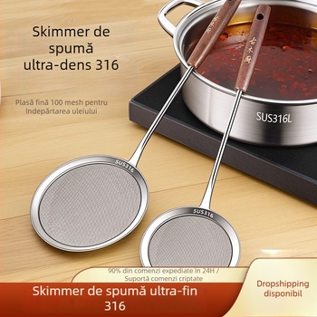 Lingură-filtru pentru spumarea laptelui de soia, oțel inoxidabil 316L, plasă fină 100 ochi, anti-alunecare
