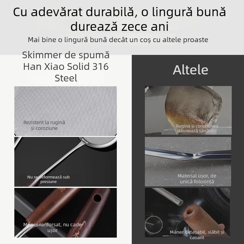 Lingură-filtru pentru spumarea laptelui de soia, oțel inoxidabil 316L, plasă fină 100 ochi, anti-alunecare