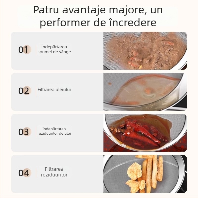 Lingură-filtru pentru spumarea laptelui de soia, oțel inoxidabil 316L, plasă fină 100 ochi, anti-alunecare