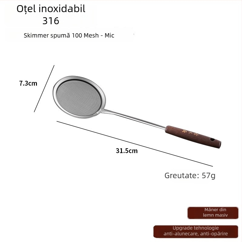 Lingură-filtru pentru spumarea laptelui de soia, oțel inoxidabil 316L, plasă fină 100 ochi, anti-alunecare