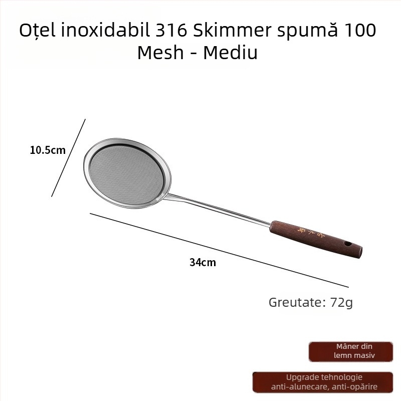 Lingură-filtru pentru spumarea laptelui de soia, oțel inoxidabil 316L, plasă fină 100 ochi, anti-alunecare