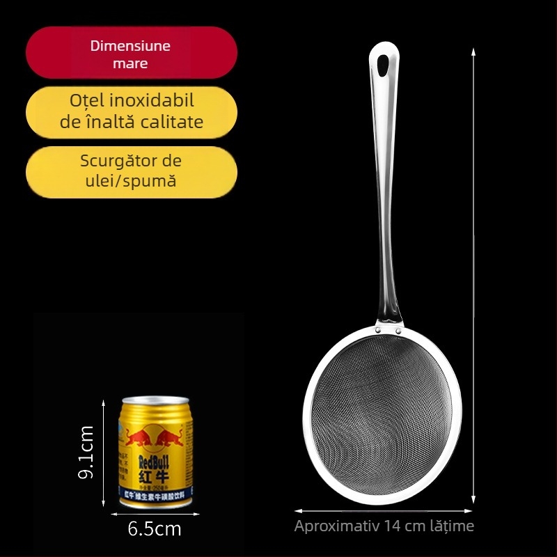 Lingură strecurătoare din oțel inoxidabil pentru lapte de soia, cu filtru din plasă — dimensiuni mari, medii și mici