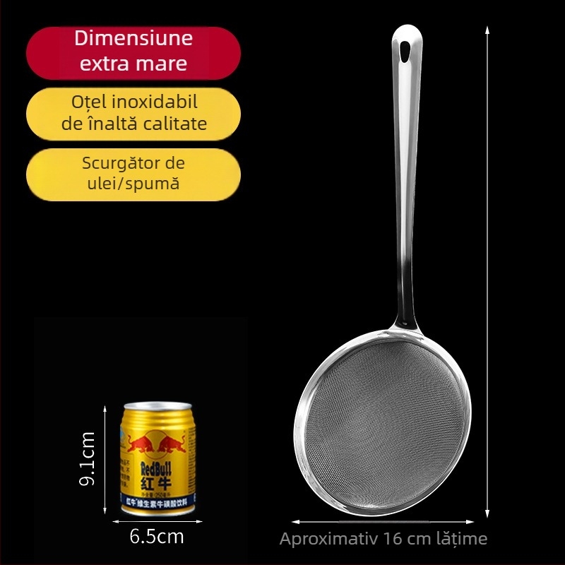 Lingură strecurătoare din oțel inoxidabil pentru lapte de soia, cu filtru din plasă — dimensiuni mari, medii și mici