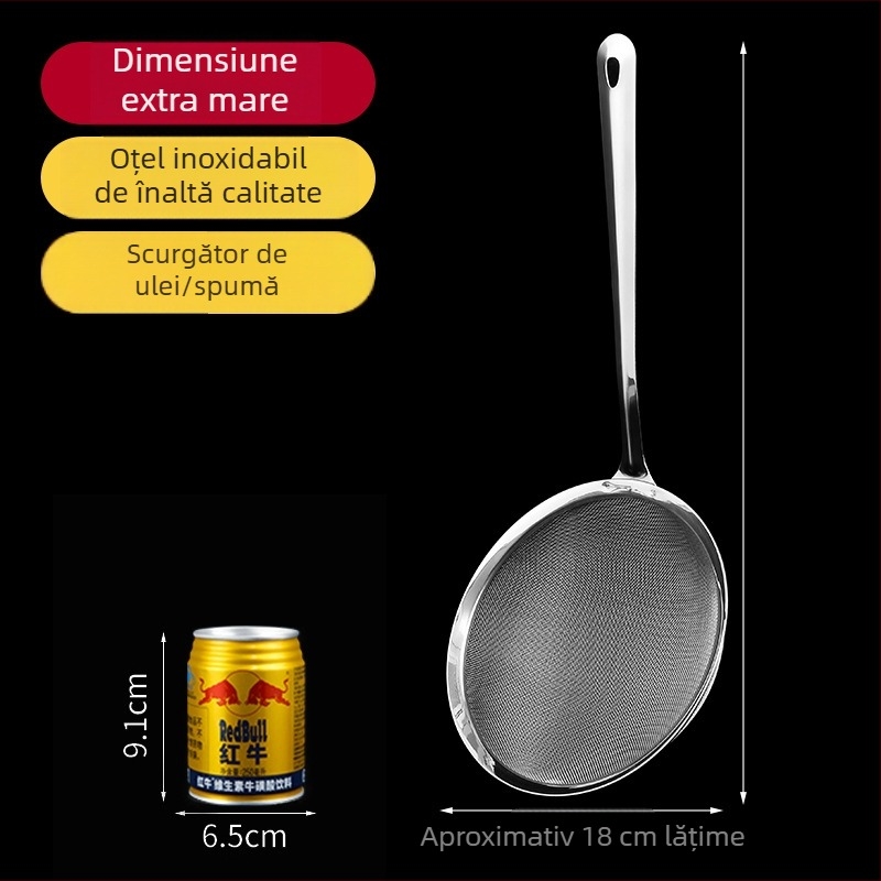 Lingură strecurătoare din oțel inoxidabil pentru lapte de soia, cu filtru din plasă — dimensiuni mari, medii și mici