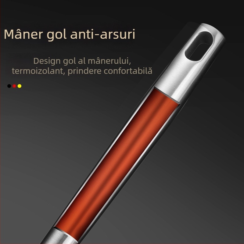 Set de ustensile din oțel inoxidabil 304: spatulă, lingură de supă, lingură cu găuri și strecurătoare pentru tigăi antiaderente