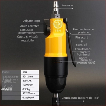 Șurubelniță pneumatică Diamond, cu cuplu mare, calitate industrială, modele 5H–16H (5301, 5303)