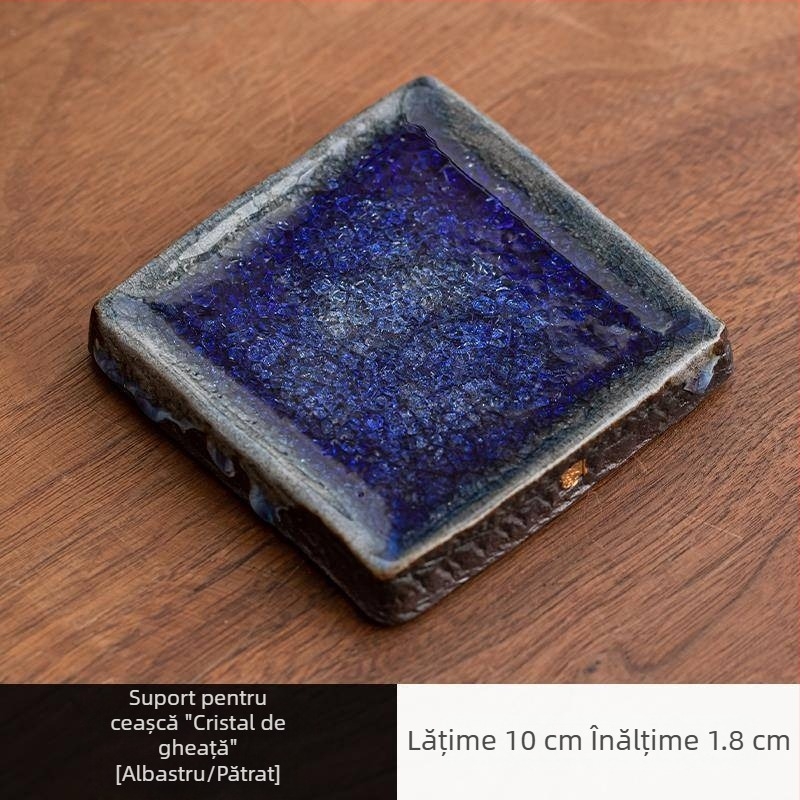 Suport de ceai creativ cu aspect de cristal de gheață, masă de ceai în stil retro, farfurie ceramică groasă pentru ceai, suport pentru ceainic, plăcuță izolatoare, set Kung Fu pentru ceai și accesorii pentru ceremonia ceaiului