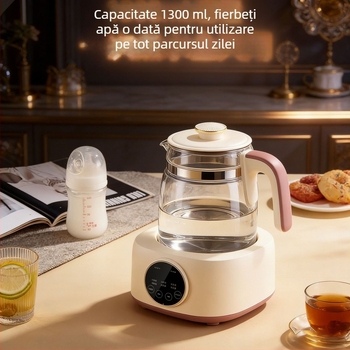 Ceainic electric din sticlă rezistentă, cu temperatură constantă, pentru uz casnic, sterilizare ceai, încălzitor automat de lapte și formulă pentru sugari