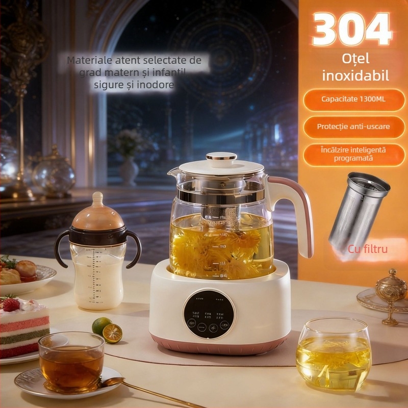 Ceainic electric din sticlă rezistentă, cu temperatură constantă, pentru uz casnic, sterilizare ceai, încălzitor automat de lapte și formulă pentru sugari