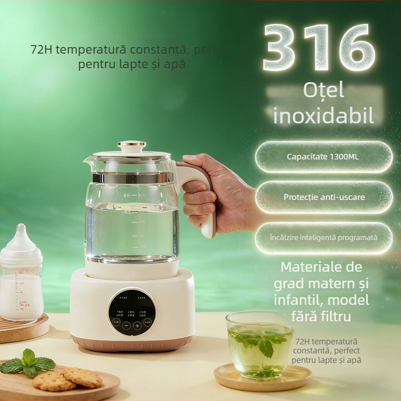 Ceainic electric din sticlă rezistentă, cu temperatură constantă, pentru uz casnic, sterilizare ceai, încălzitor automat de lapte și formulă pentru sugari