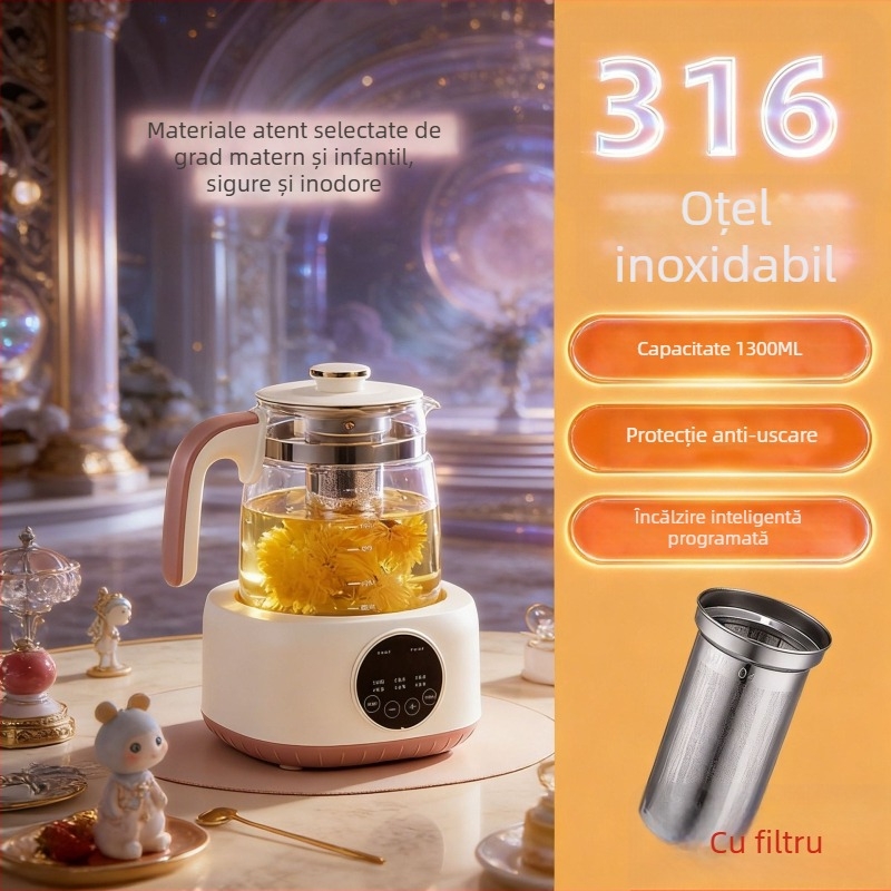 Ceainic electric din sticlă rezistentă, cu temperatură constantă, pentru uz casnic, sterilizare ceai, încălzitor automat de lapte și formulă pentru sugari