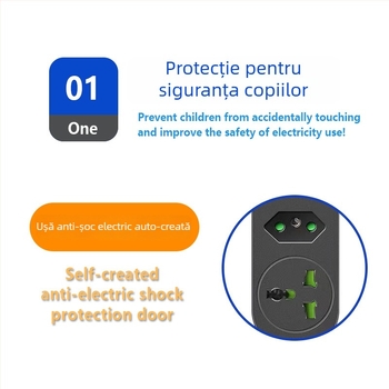 Prelungitor USB cu prize multiple, cablu lung, standard brazilian, compatibil cu standardele SUA și UE, protecție la suprasarcină