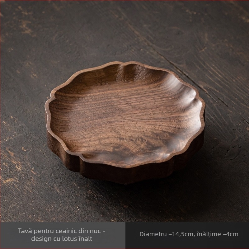 Suport de ceainic din lemn de nuc cu model lotus, tavă pentru ceainic, bază din lut purpuriu pentru ceainic, accesorii de ceai Kung Fu