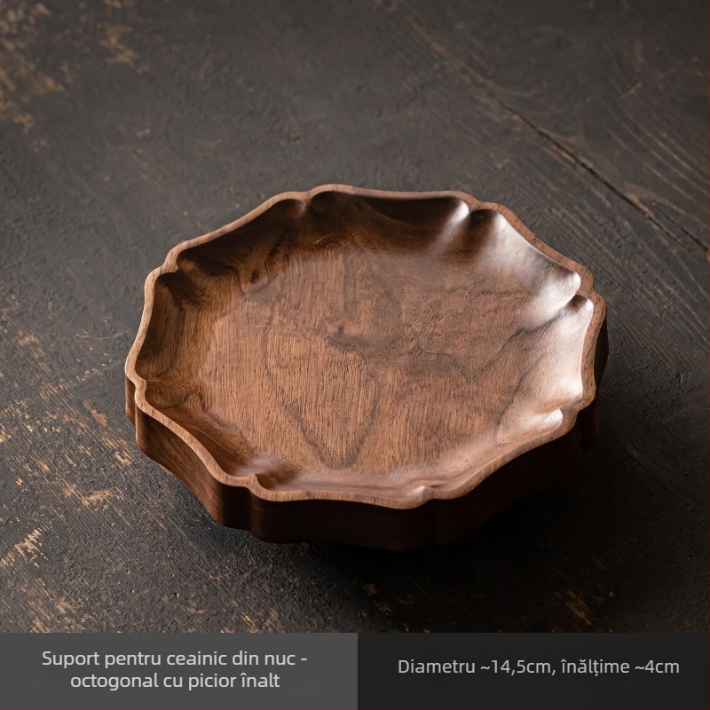 Suport de ceainic din lemn de nuc cu model lotus, tavă pentru ceainic, bază din lut purpuriu pentru ceainic, accesorii de ceai Kung Fu