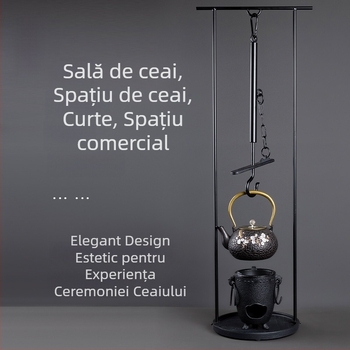 Rongshantang Cameră de Ceai de Birou – Aragaz din Fontă cu Cârlig pentru Ceainic și Accesorii pentru Prepararea Ceaiului pe Foc de Cărbune