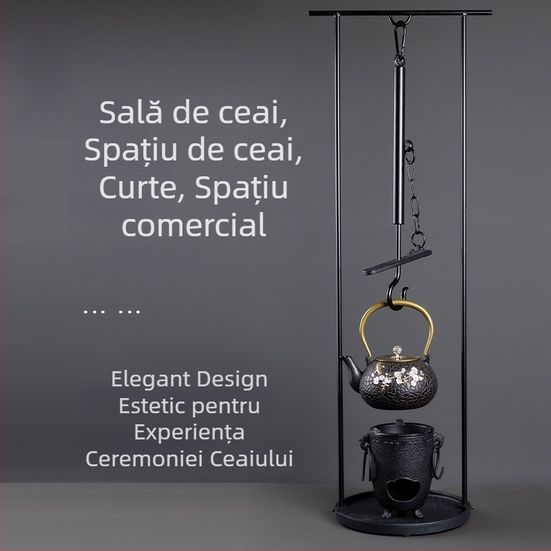 Rongshantang Cameră de Ceai de Birou – Aragaz din Fontă cu Cârlig pentru Ceainic și Accesorii pentru Prepararea Ceaiului pe Foc de Cărbune