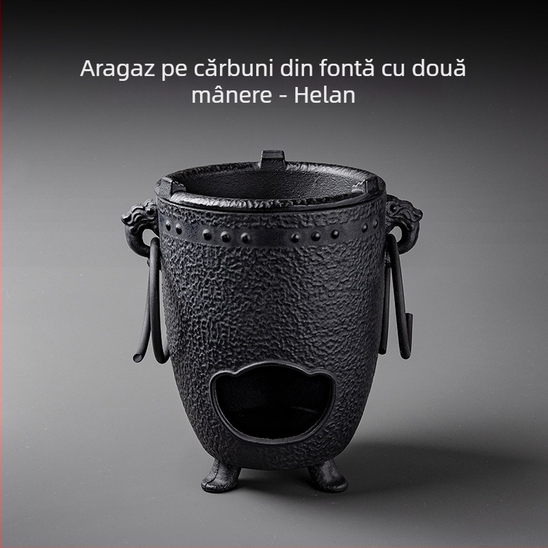 Rongshantang Cameră de Ceai de Birou – Aragaz din Fontă cu Cârlig pentru Ceainic și Accesorii pentru Prepararea Ceaiului pe Foc de Cărbune