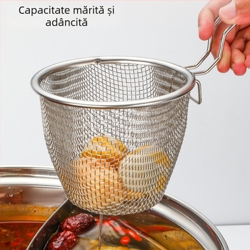 Coș de prăjit din oțel inoxidabil, pliabil, cu lingură pentru tăiței și o sită mare de scurgere