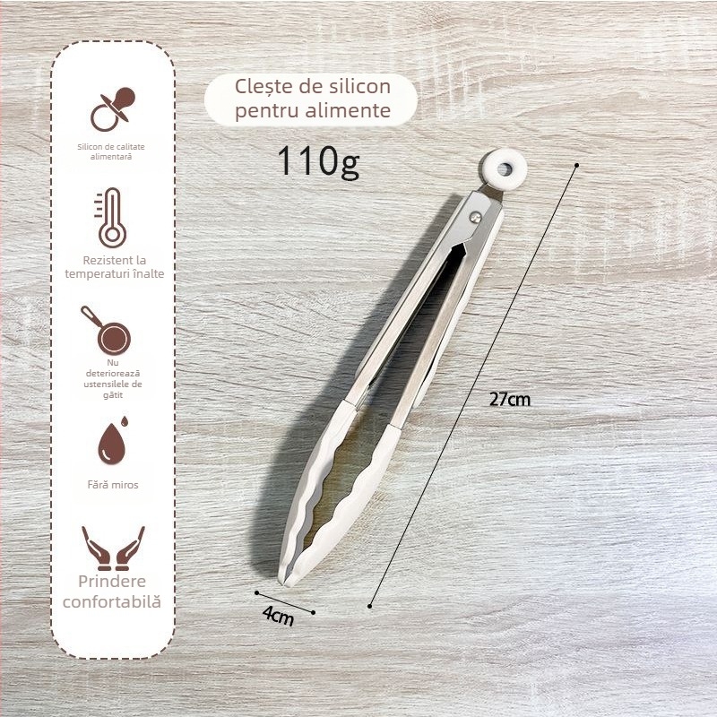 Set din silicon cu mâner din lemn: spatulă, lingură de supă și lingură cu găuri, rezistente la temperaturi înalte, antiaderent