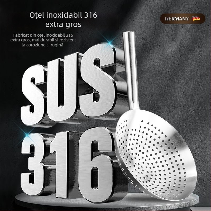 Lingură de prăjit din oțel inoxidabil 316, grosime extra, mare, sită de bucătărie pentru prăjit, utilizare casnică și profesională