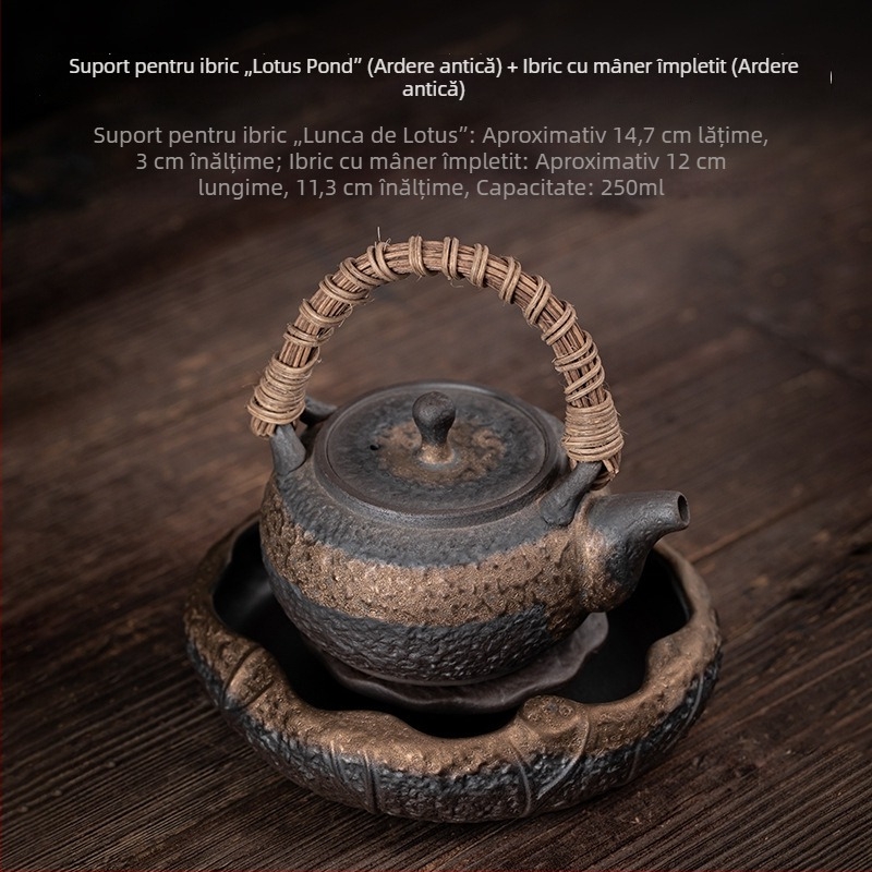 Suport pentru ceainic în stil japonez, ceramică rustică, glazură aurie pe suprafața de fier, motiv Lacul Lotosului, mic suport de stocare a apei pentru ceremonia Gongfu acasă