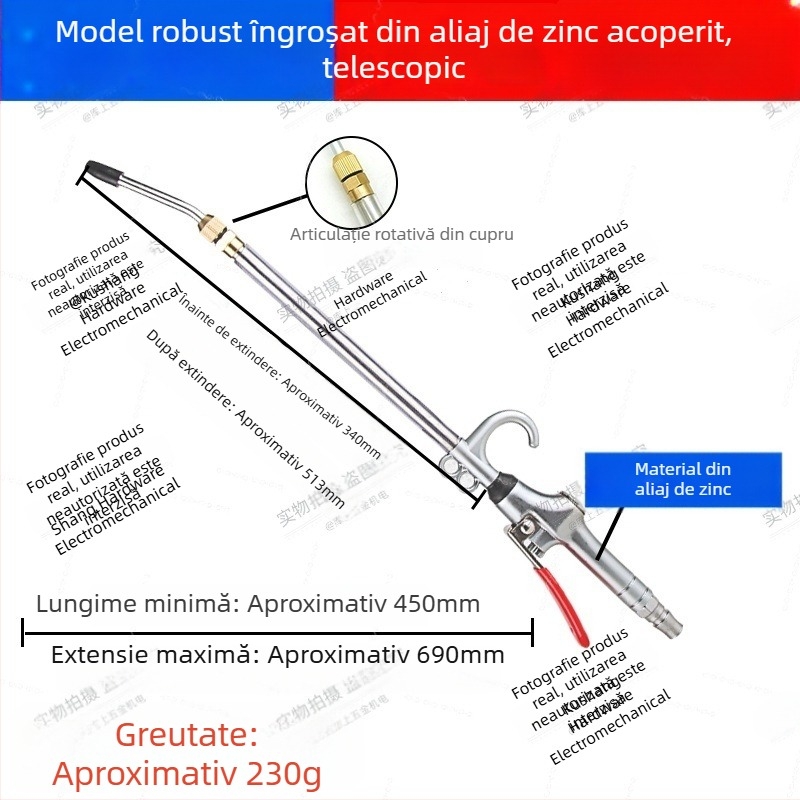 Pistol pneumatic de curățare cu aer, presiune mare, pentru îndepărtarea prafului și funinginii