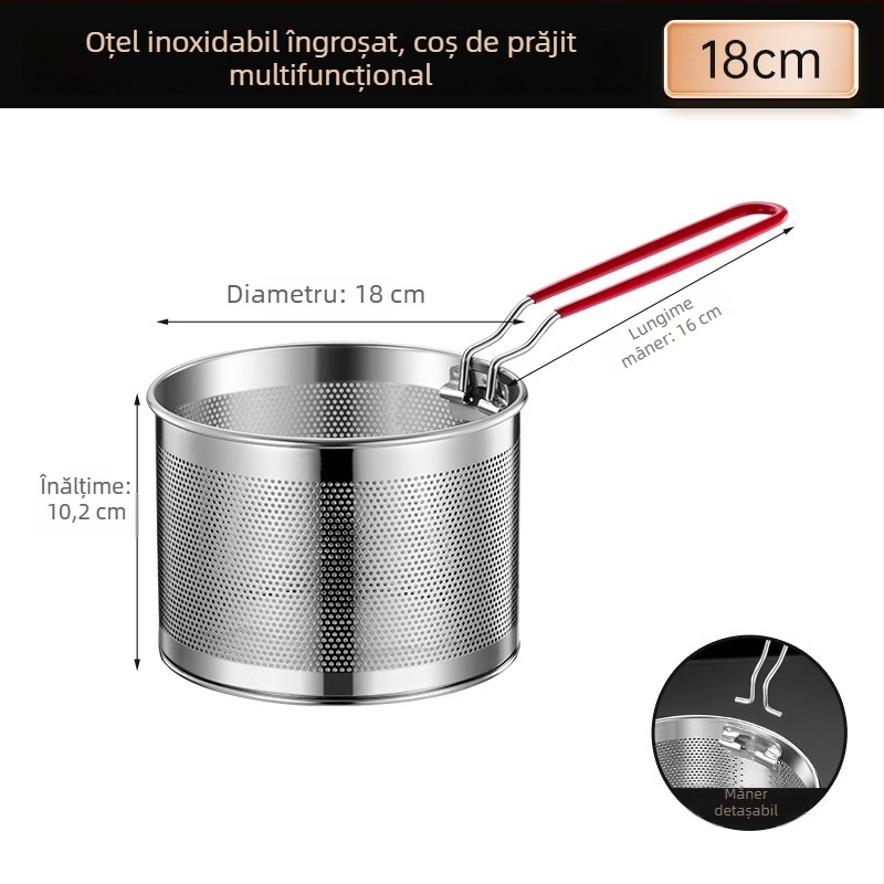Coș de prăjit din oțel inoxidabil 304 cu filtru – pentru cartofi prăjiți și tăiței