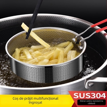 Coș de prăjit din oțel inoxidabil cu filtr pentru taitei și mâner detașabil