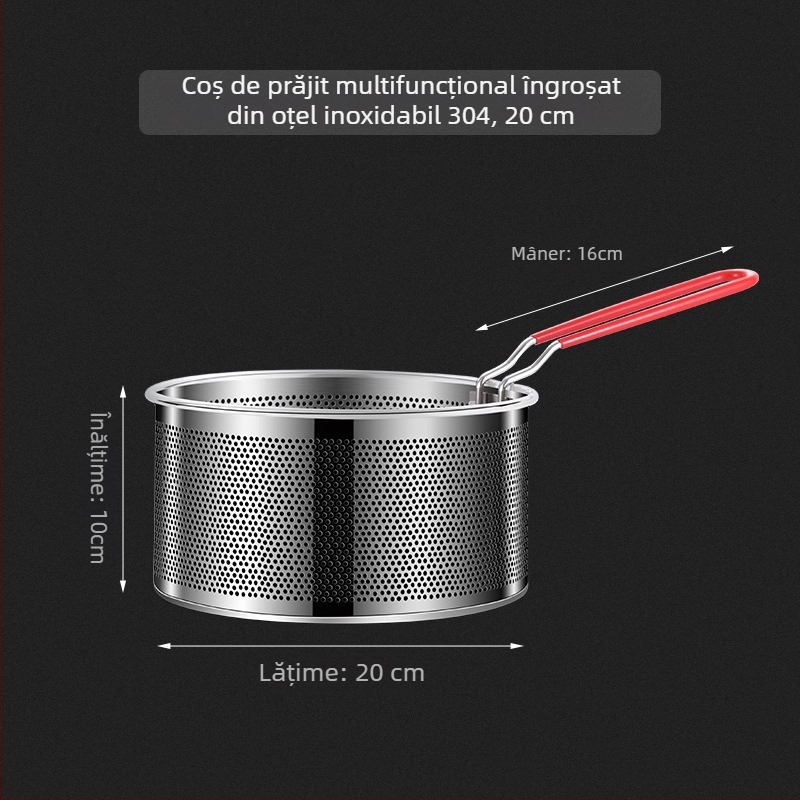 Coș de prăjit din oțel inoxidabil cu filtr pentru taitei și mâner detașabil