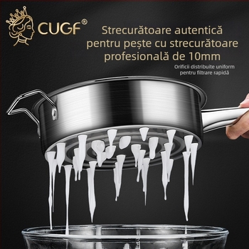 Lingură de bucătărie din oțel inoxidabil 304 cu sită integrată pentru supe cu creveți