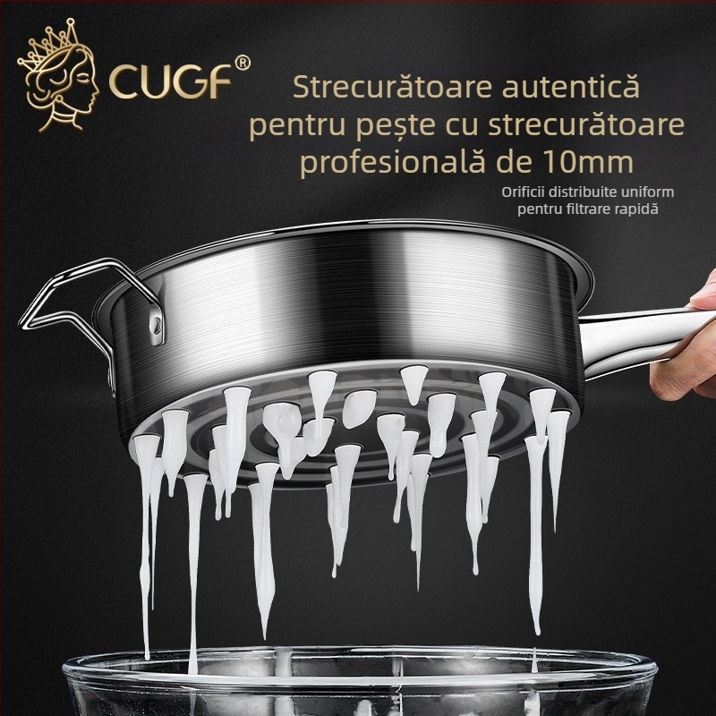 Lingură de bucătărie din oțel inoxidabil 304 cu sită integrată pentru supe cu creveți