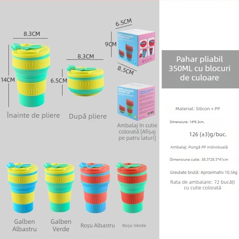 Cutie de prânz din silicon cu capac, Bento pliabil pentru camping și călătorii, pătrată, 800–1000 ml, compatibilă cu cuptorul cu microunde, include furculiță și lingură, design simplu modern