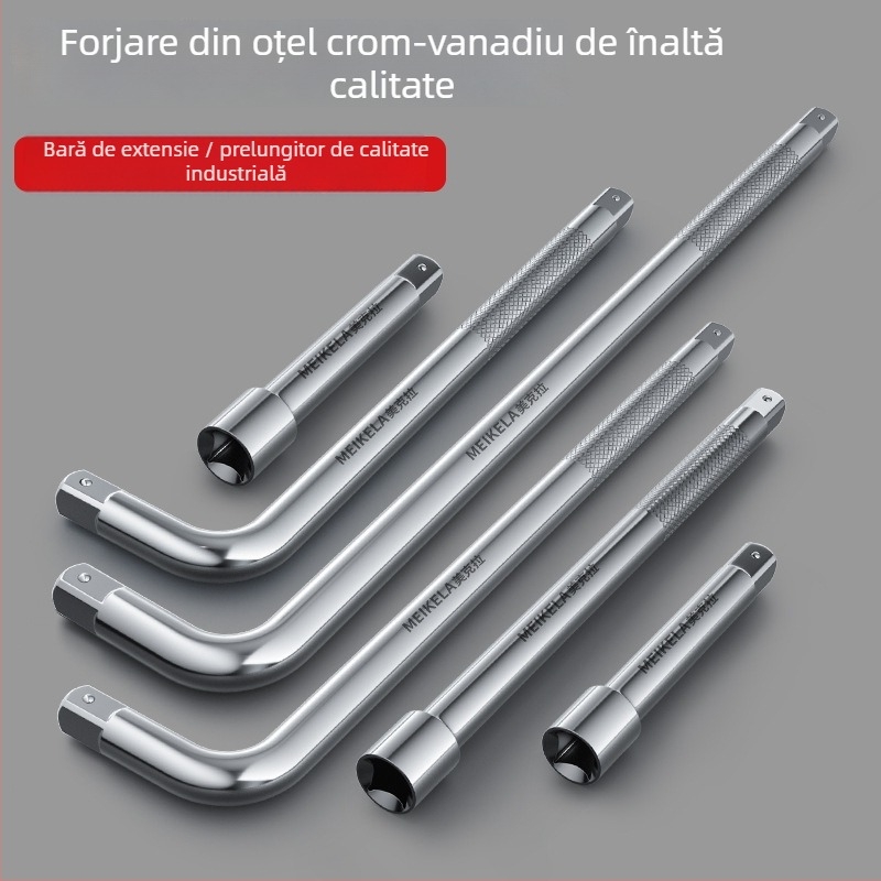Brat extins pentru cheie cu priză 1/2 inch, din oțel crom-vanadiu, bare curbate și drepte, extensie de scule
