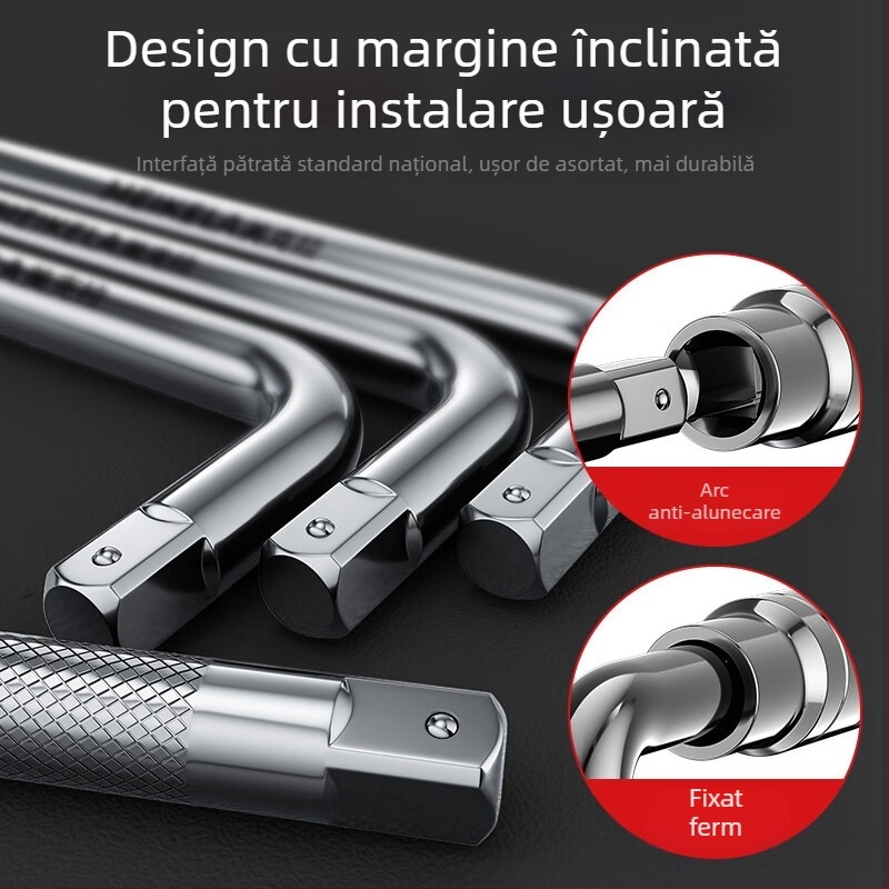 Brat extins pentru cheie cu priză 1/2 inch, din oțel crom-vanadiu, bare curbate și drepte, extensie de scule