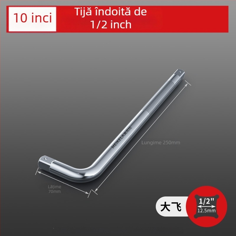 Brat extins pentru cheie cu priză 1/2 inch, din oțel crom-vanadiu, bare curbate și drepte, extensie de scule