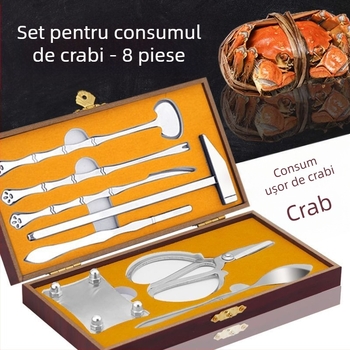 Set opt piese din oțel inoxidabil pentru consumul de crab, clește pentru crab și foarfecă pentru uz casnic