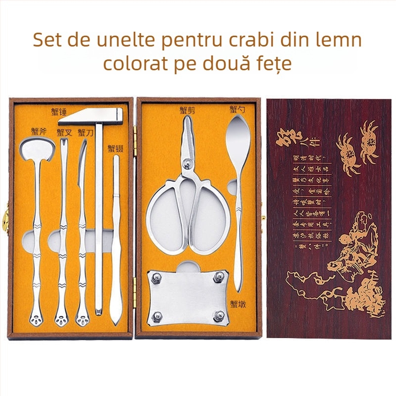 Set opt piese din oțel inoxidabil pentru consumul de crab, clește pentru crab și foarfecă pentru uz casnic