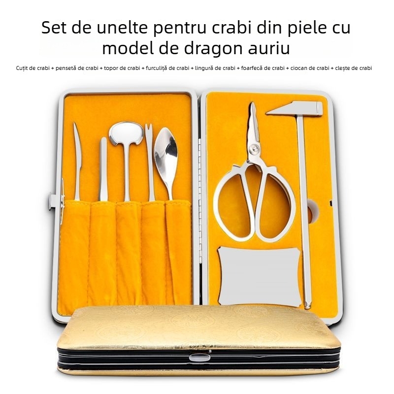 Set opt piese din oțel inoxidabil pentru consumul de crab, clește pentru crab și foarfecă pentru uz casnic
