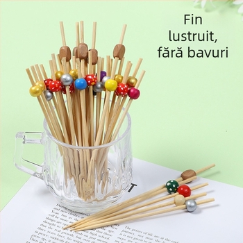 Bețe de bambus de unică folosință cu mărgele din lemn – bețe decorative pentru fructe, 100 buc./pachet