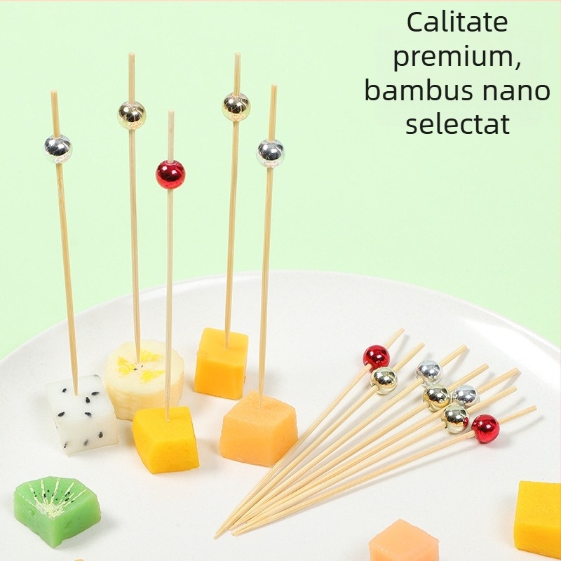 Bețe de bambus de unică folosință cu mărgele din lemn – bețe decorative pentru fructe, 100 buc./pachet