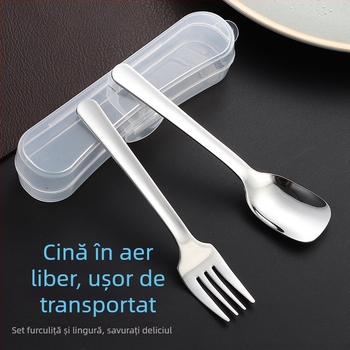 Set de tacâmuri din oțel inoxidabil 304 pentru copii: linguri și furculițe, portabil, aspect drăguț, mâneri scurte.