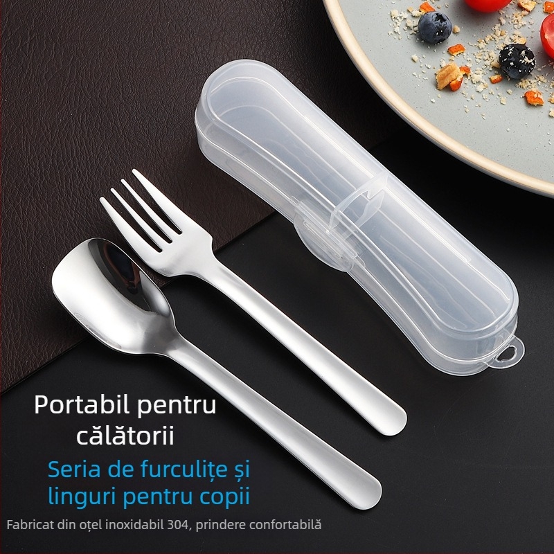 Set de tacâmuri din oțel inoxidabil 304 pentru copii: linguri și furculițe, portabil, aspect drăguț, mâneri scurte.