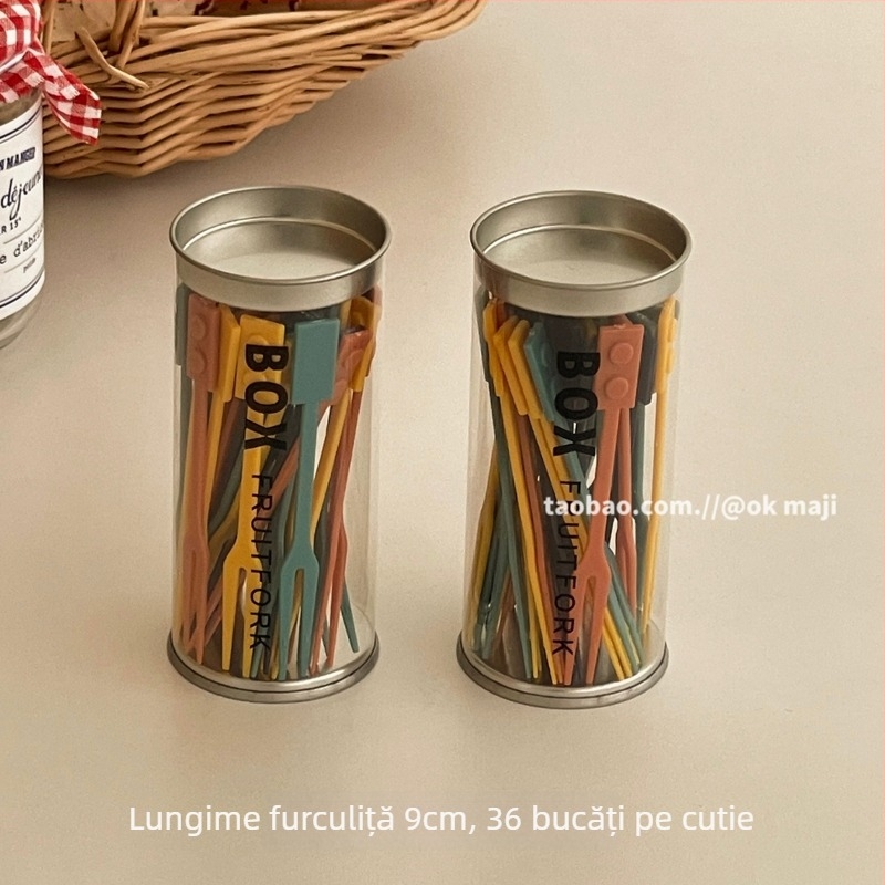 Furculițe creative pentru fructe cu borcan de depozitare – furculițe din plastic de unică folosință pentru fructe, gustări, prăjituri și deserturi