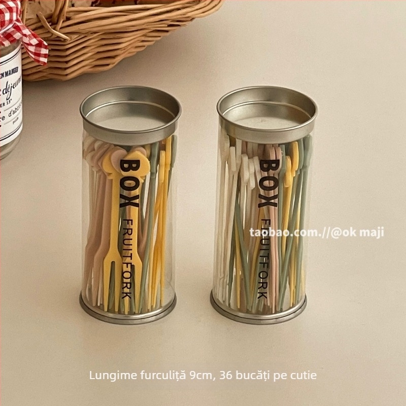 Furculițe creative pentru fructe cu borcan de depozitare – furculițe din plastic de unică folosință pentru fructe, gustări, prăjituri și deserturi