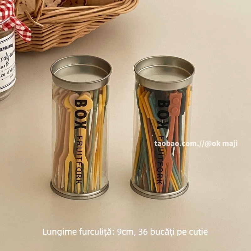 Furculițe creative pentru fructe cu borcan de depozitare – furculițe din plastic de unică folosință pentru fructe, gustări, prăjituri și deserturi