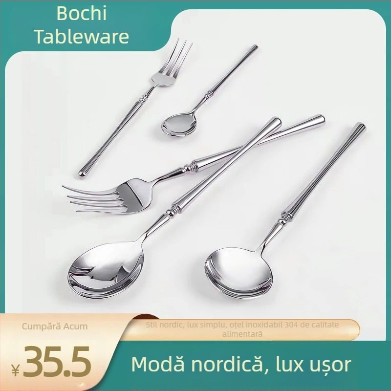 Set de tacâmuri din oțel inoxidabil 304, stil franțuzesc, cuțit, furculiță și lingură, talie subțire
