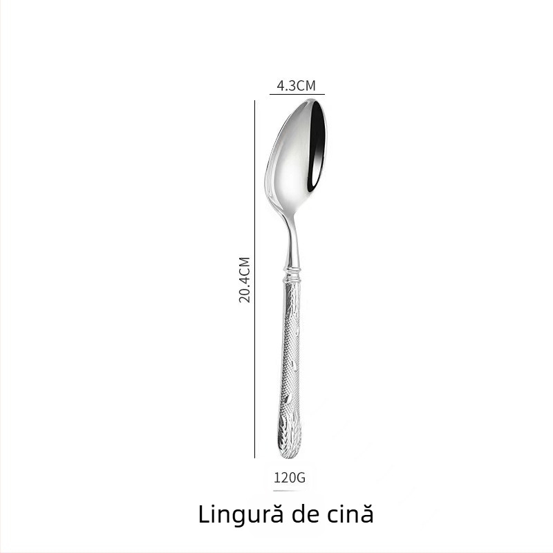 Set de tacâmuri occidentale din oțel inoxidabil 304, cu motiv de grâu forjat, grosime extra, cinci piese, pentru hotel de 5 stele