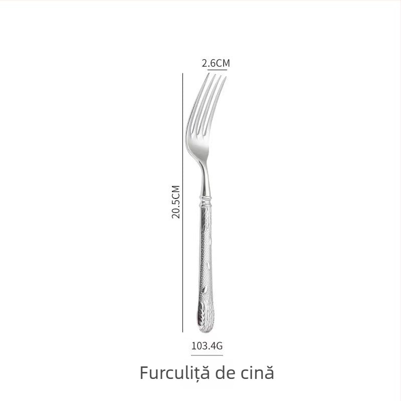 Set de tacâmuri occidentale din oțel inoxidabil 304, cu motiv de grâu forjat, grosime extra, cinci piese, pentru hotel de 5 stele